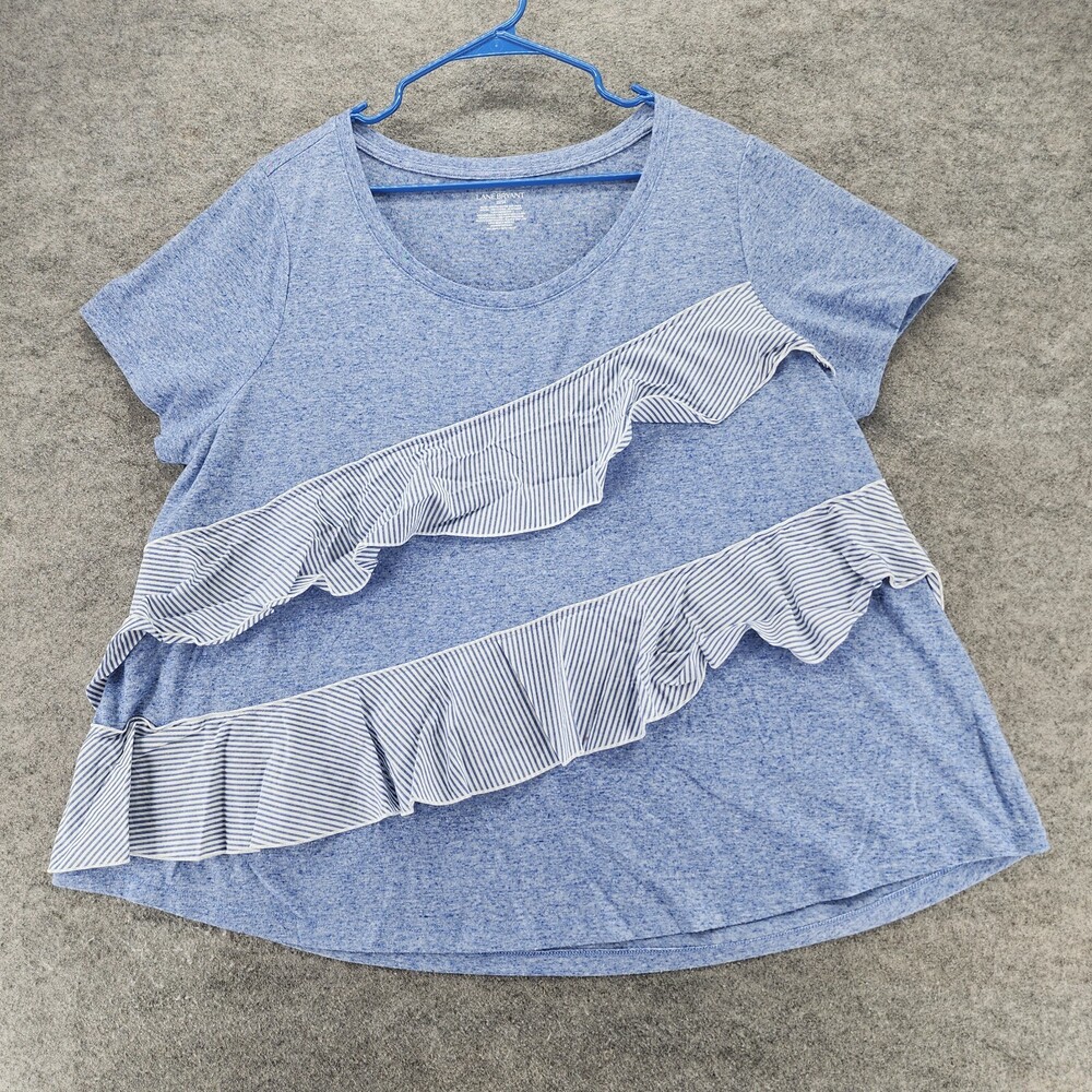 Lane Bryant Shirt Womens 22/24 Short Sleeve Blue Ruffles